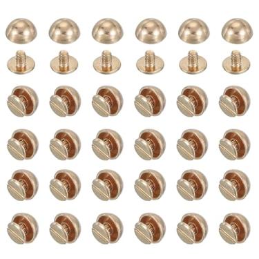 Imagem de PATIKIL Pregos de ponta de cúpula de 9,5 cm, 100 conjuntos de cabeça redonda tipo cogumelo, parafusos de cabeça redonda, rebites para roupas de couro, cintos de artesanato, bolsas de mão, ouro claro