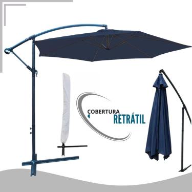Imagem de Ombrelone Guarda Sol de Praia e Piscina Cobertura Retrátil e Reclinável com Capa de Proteção - IMPORTWAY Azul