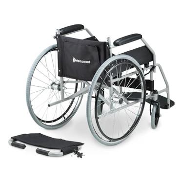 Imagem de Cadeira de Rodas Dobrável Suporta 120Kg Estrutura em Aço Carbono, Pneus Maciços Antifuro, Apoio de Pernas Removível, 26 cm Largura, Preta