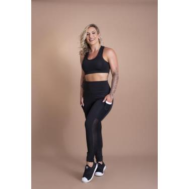 Imagem de Conjunto Fitness Feminino Top Nadador E Calça Legging Cintura Alta Com