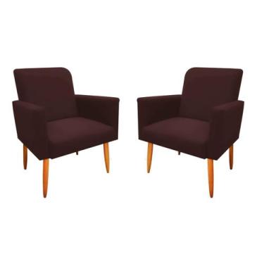 Imagem de Kit 2 Poltrona Decorativa Malibu Sala Suede Marrom Escuro - Maitê Moda