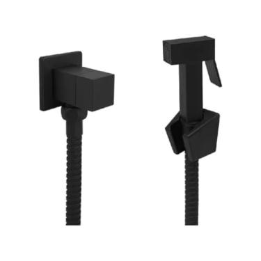 Imagem de Ducha Higiênica Quadrada Preta, Metal Fosco Kit Completo 5 Peças Instalação de Parede