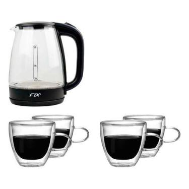 Imagem de Jarra De Vidro Elétrica 1,8l + 4 Xícara De Vidro Duplo 120ml - Kadê