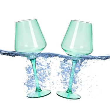 Imagem de Taças de vinho flutuantes para piscina (510 g | Conjunto de 2) - Conjunto de taça de vinho que flutua | Vinho à beira da piscina inquebrável | Taça de praia | Copos de plástico Tritan ao ar livre com