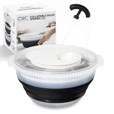 Imagem de COOK WITH COLOR Girador de salada dobrável – Secador de alface com economia de espaço com escorredor dobrável dobrável ótimo para lavar e secar frutas e legumes (preto)