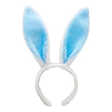 Imagem de Tiara de Coelho Branca e Azul de Pelúcia - Extra Festas