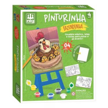 Imagem de Brinquedo Pinturinha Fazendinha Cavalete Tela Tintas Nig