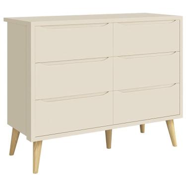 Imagem de Cômoda Infantil 6 Gavetas Retrô Theo Areia Acetinado com Pés Natural – Reller