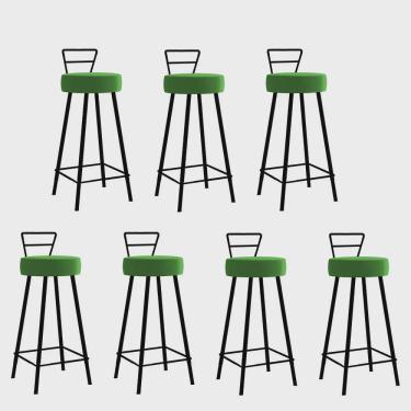 Imagem de Kit 07 Banqueta Alta Com Encosto Tina Eiffel Cozinha Bar Bistrô Ferro Preto Corino Verde - Ahz Móveis