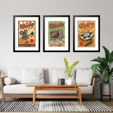 Imagem de Kit 3 Quadros Grandes Cinema Retrô 60X48Cm - Quadros On-Line