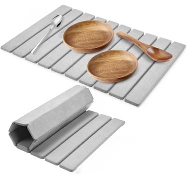 Imagem de YICORIP Tapetes Grandes De Pedra Para Secar Pratos, Bancada Cozinha, 61 Cm (C) X 40 (L), Tapete Dobrável Secagem Rápida, Terra Diatomácea Absorventes E Ecológicos Garrafas Copos, Combinam Com Qualqu