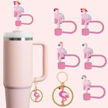 Imagem de Topo de palha flamingo, topo de palha rosa de 10 mm, capas para acessórios de copo Stanley - acessórios de flamingo, decoração, coisas, decoração de festa de aniversário, presentes para amantes