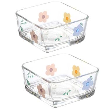 Imagem de Ivymei Pacote com 2 tigelas pequenas de sobremesa floral para doces, mini tigela de vidro quadrada para lanche seu sorvete, mergulho, pratos laterais, preparação de refeições (rosa)