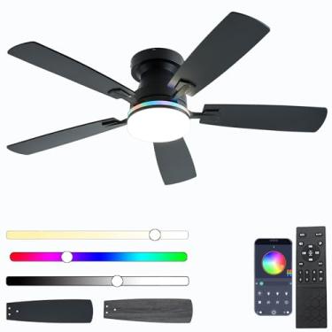 Imagem de Ayaoty Ventiladores De Teto Com Luzes, Ventilador De Teto De Perfil Baixo De 48 Polegadas Com Luz E Controle Remoto, Luz Rgb Regulável Embutida, Silencioso, Ventilador De Teto Preto Para Uso Interno