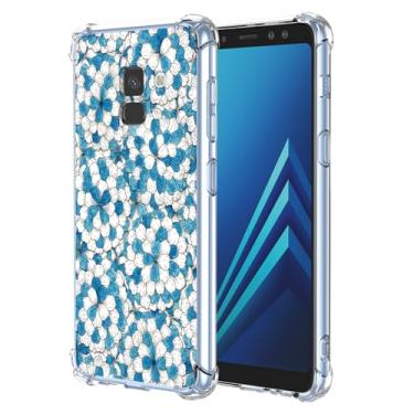 Imagem de JDYGWK Capa para Samsung A8 2018 Galaxy A8 2018 estampa floral transparente, silicone TPU macio, fina, à prova de choque, capa protetora antiarranhões para Samsung Galaxy A8 2018, azul branco floral