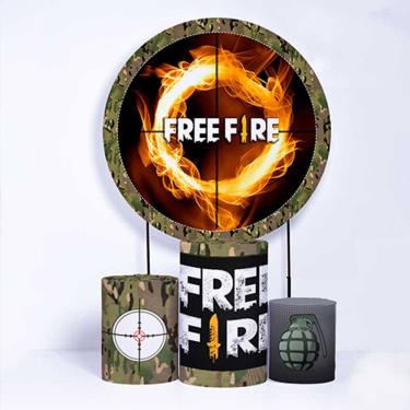 Imagem de  Kit Painel de Festa Redondo e Trio de Cilindros Garena Fire - Fera Print