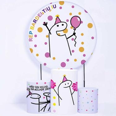 Imagem de Kit Painel de Festa Redondo de 1,50m e Trio de Cilindros Bento Flork - Fera Print