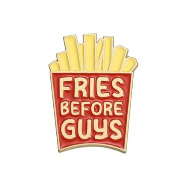 Imagem de Broche criativo de batatas fritas para mulheres e homens, letra engraçada "Fries Before Guys", broches de esmalte, novidade Fastfood broches de lapela distintivo de colarinho de jeans bolsa chapéu