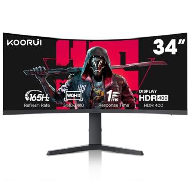 Imagem de KOORUI Monitor Gamer Ultrawide Curvo Wqhd 3440×1440 De 34 Polegadas, 165 Hz 144 Hz Curvo 1000R- Pip/Pbp, 1 Ms (Mprt) Com Displayhdr 400, Freesync Premium, Vesa De 75 * 75 Mm, Hdmi/Displayport, 34E6