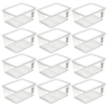 Imagem de 12 Caixas Organizadoras com Tampa 30L Click Empilháveis de Plástico Travas Laterais