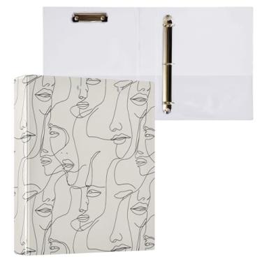 Imagem de Fichário com 3 anéis de rosto abstrato desenhado em linha, fichário decorativo de 3,8 cm, com prancheta e 3 bolsos transparentes, comporta 200 folhas de papel tamanho A4, fichários à prova d'água para