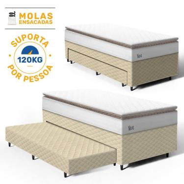 Imagem de Cama Box com Colchão de Molas Ensacadas Pillow Top Neve + Auxiliar de Espuma Unique Solteiro 88cm