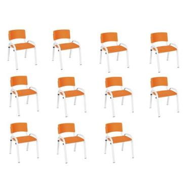 Imagem de Kit 11 Cadeiras Infantil Iso, Escola, Base Branco- Laranja - J A Garci