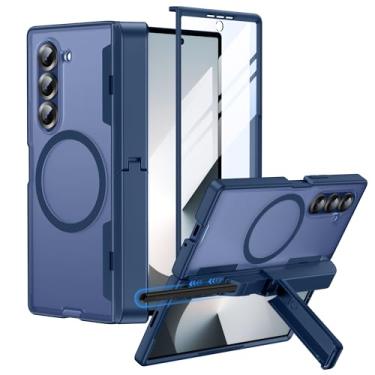 Imagem de MAKAVO Capa para Samsung Galaxy Z Fold 6 com suporte para caneta S, adequada para MagSafe, protetor de tela integrado, capa e suporte de dobradiça, capa de telefone de proteção total fosca translúcida