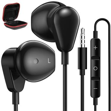Imagem de Jelanry Fones de ouvido com fio de 3,5 mm com microfone para laptop, PC, Chromebook, Hi-Fi, fones de ouvido com plugue de 3,5 mm, fones de ouvido para escola Kindle Fire Switch MP3 Android, preto
