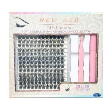 Imagem de Cílios Tufos Sem Nó Mix 8 ao 15mm + Pinça + Cola e Selante - NewAir, L