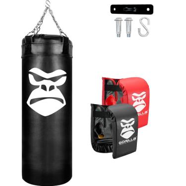 Imagem de Saco Pancada 100 + Luva Adulto + Infantil + Suporte Gorilla Cor: Preto