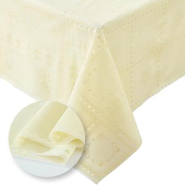 Imagem de Elrene Home Fashions Tecido de vinil quadrado inspirado em renda – corte de 3 metros, capa de mesa protetora para mesas de jantar e cozinha, decoração ou artesanato DIY, cru, 137 x 274 cm