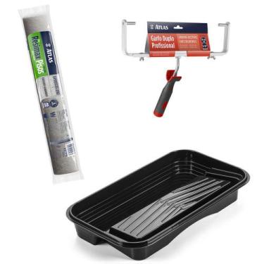 Imagem de Rolo Piso Epóxi Laca Esmalte + Bandeja 2,2lt + Garfo Duplo - ATLAS