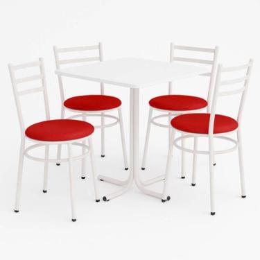 Imagem de Mesa de Jantar Quadrada 70cm Branca Com 4 Cadeiras Estofada Branca - L
