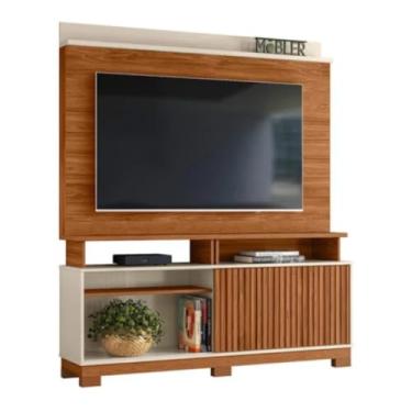 Imagem de Mobler Estante Home Theater Dallas 1.6, Painel para TV até 70 Polegadas, Madeira Natural e Off White (Cinamomo Mel/Off White/Carrara)