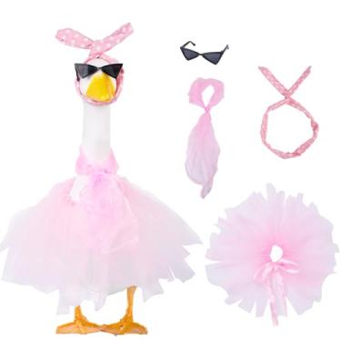 Imagem de kedaijin Conjunto de 4 peças de ganso de varanda para fantasia de ganso de cimento de 58 cm, 43 cm, chapéu dos anos 50, cachecol e saia tutu para decoração de festa ao ar livre e pátio