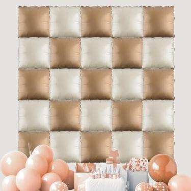 Imagem de 25pcs Square Foil Balloons Wall Kit, Double Sided Square Balloon Backdrop for Wedding Birthday Party Anniversary Bridal Shower Tunnel Arch Decoration (Coffee & Beige)