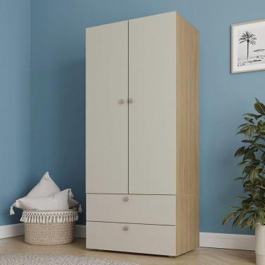 Imagem de Guarda-roupa 2 Módulos 2 Portas 3 Prateleiras 2 Gavetas Frame Cabecasa madeiramadeira Acácia/Arenas