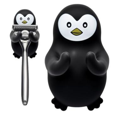 Imagem de Pishovi Organizador autoadesivo de silicone fofo pinguim para barbeador, ganchos à prova d'água para banheiro, toalha de cozinha, esponja de bucha, suporte de barbeador, suporte de parede, acessório