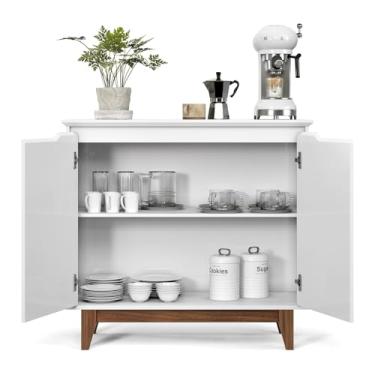 Imagem de Buffet Flow 2 Portas 1 Prateleira, Base em Madeira Aparador Balcão para Sala de Jantar (BRANCO)