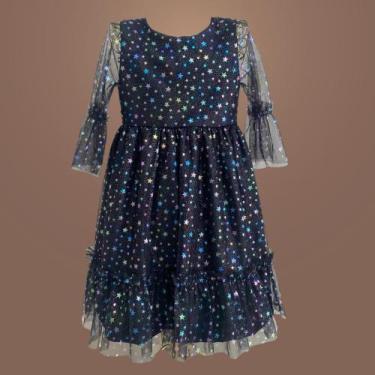 Imagem de Vestido Infantil Tule Holográfico Estrelinha  Elegância com Estrelas p