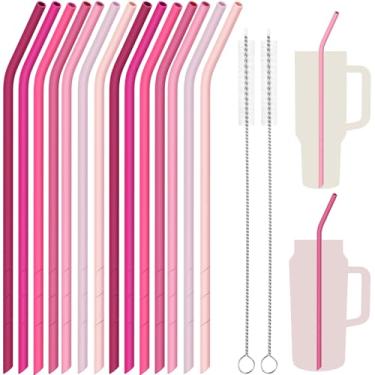 Imagem de NiHome Canudos de silicone dobrados de 35,5 cm, pacote com 14 (série rosa)