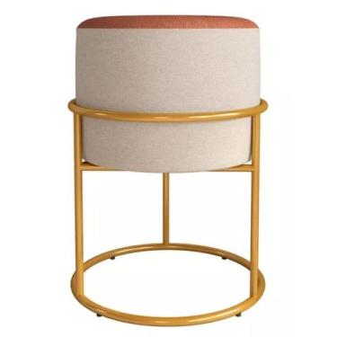 Imagem de Puff Redondo Iron Base De Ferro Couro Bege Caramelo - LOJAS BILIVA DEC