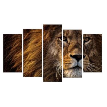 Imagem de Quadro Decorativo Mosaico 5 Peças Mod805 Leão Solitário - Eco Decor