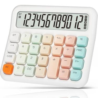Imagem de Pendancy Calculadoras de mesa de 12 dígitos, calculadora básica fofa rosa gradiente com visor LCD extra grande e botões, para escritório, escola, uso doméstico