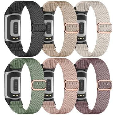 Imagem de EverAct Pacote com 6 pulseiras elásticas de nylon compatível com Fitbit Charge 6/Fitbit Charge 5, pulseira esportiva para relógio Charge 5/6, Pacote com 6 - 7, 5.5 '' - 9.5 ''