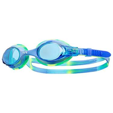 Imagem de TYR Óculos de natação infantil Swimple Tie-Dye – Óculos de natação não espelhados para treinamento competitivo e recreação – Antinevoeiro, proteção UVA/UVB, vedação impermeável – azul/verde