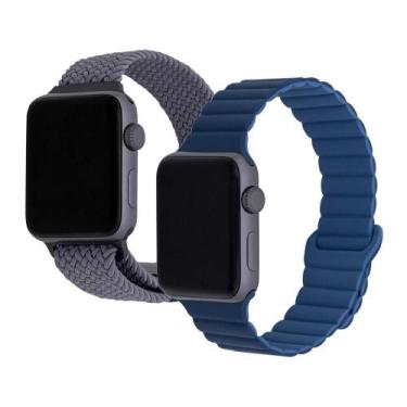Imagem de Kit Pulseira Double para Apple Watch 42/44/45/46/49 MM Cinza e Azul - 