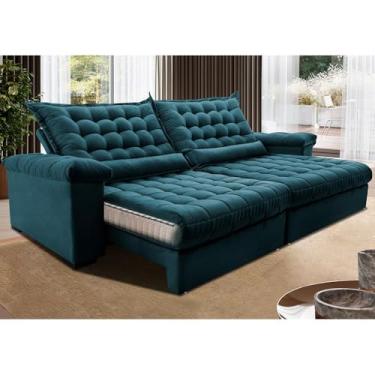 Imagem de Sofá Retrátil e Reclinável 2,75m Molas Ensacadas Cama Inbox Big Space com Bordado 3d Velusoft Petróleo