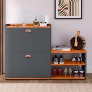 Imagem de Sapateira Banquinho 21 Pares Sapato Organizadora Prateleira Gaveta Basculante Hall De Entrada(Cinza/Cinamomo)